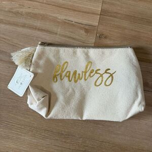Mara Mi Canvas Zipper Pouch Bag Gold Flawless Makeup Bride Bridal Party Gift New